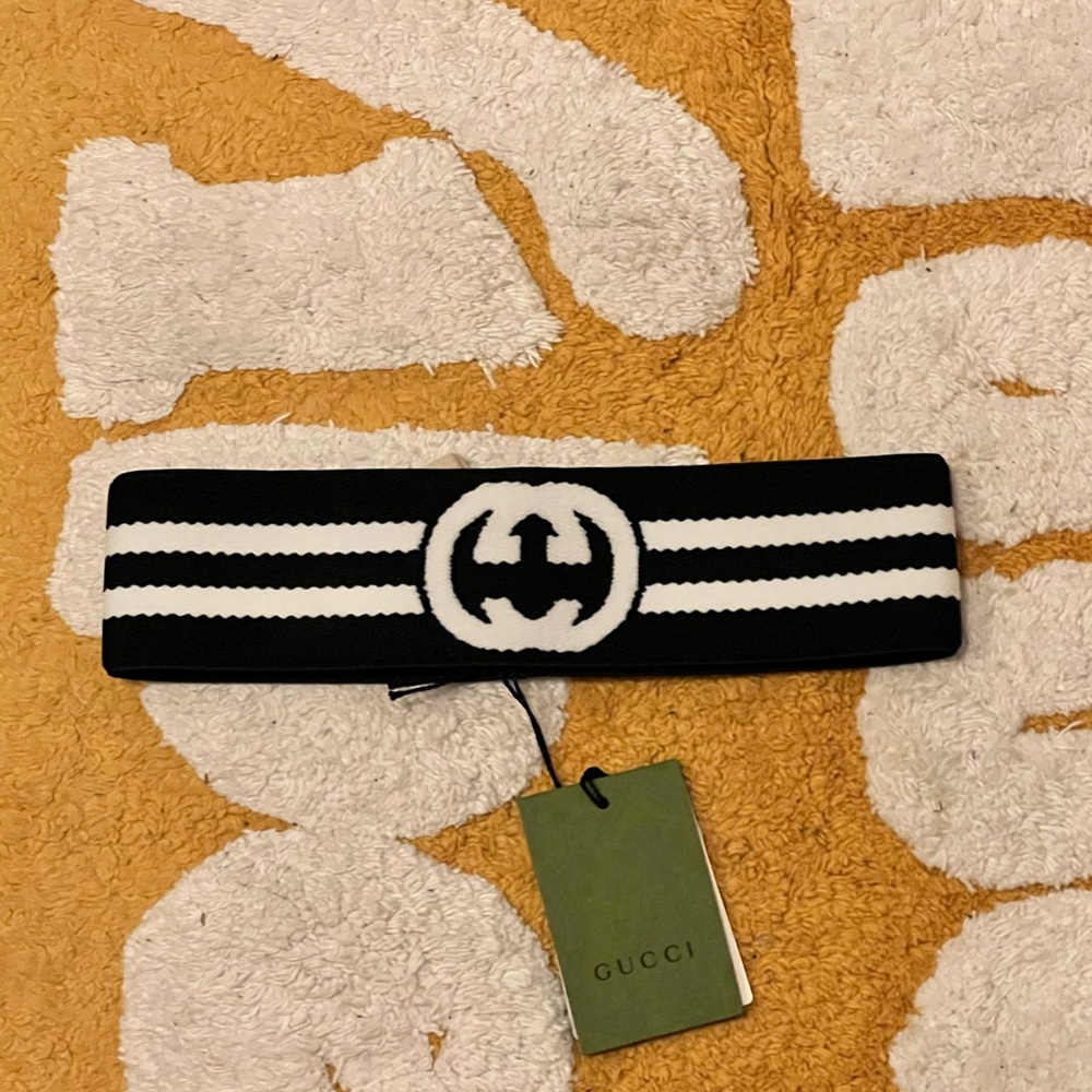 Size M 57cm New Authentic Gucci GG Logo Headband Black White Made In Italy